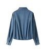 Women's Long Sleeve Denim Blue Shirt Jacket - Spring 2026 Retro British Style with Thickened Lapel