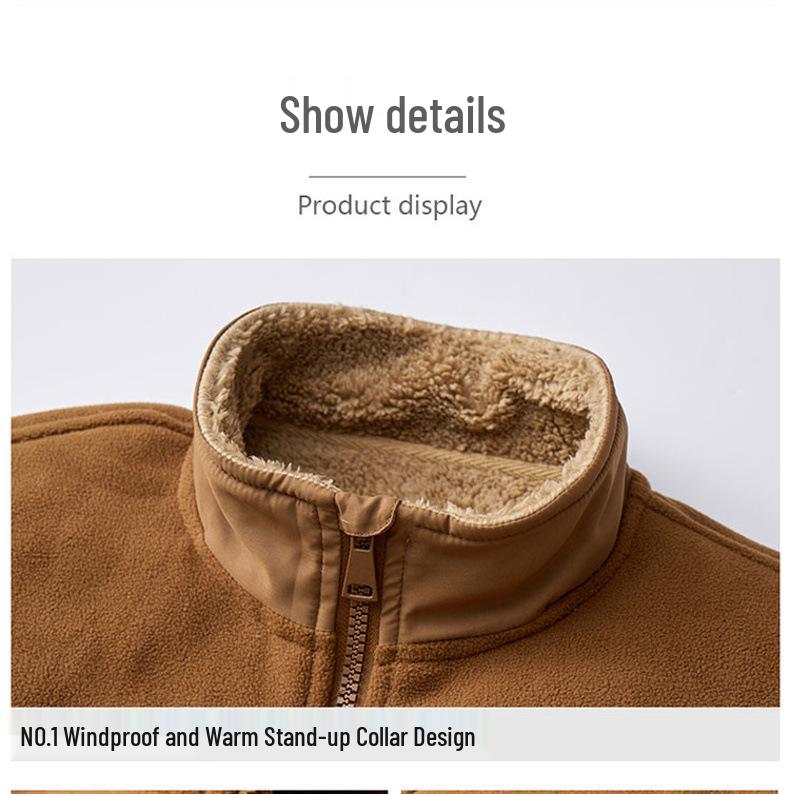 2025 Men's Stand Collar Fleece Jacket for Autumn/Winter - Solid Color, Extra Warmth, Ideal for Middle-aged and Elderly