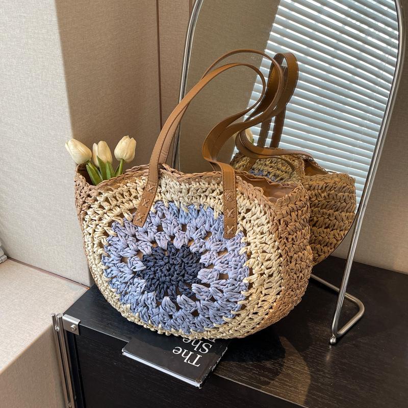 

Полая сумка женская большой вместимости новая летняя нишевая плетеная соломенная сумка для морского отдыха пляжная сумка синий