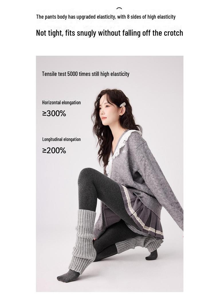 Gray Velvet-Enhanced Pantyhose for Autumn/Winter: Black Slimming and Gray Cotton Leggings