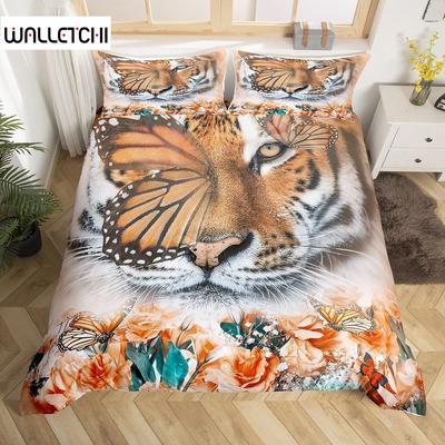 Tiger Wild Animals Duvet Cover Set King Of The Forest Pattern Polyester Comforter Cover King Queen Full Size For Kids Boys Girls