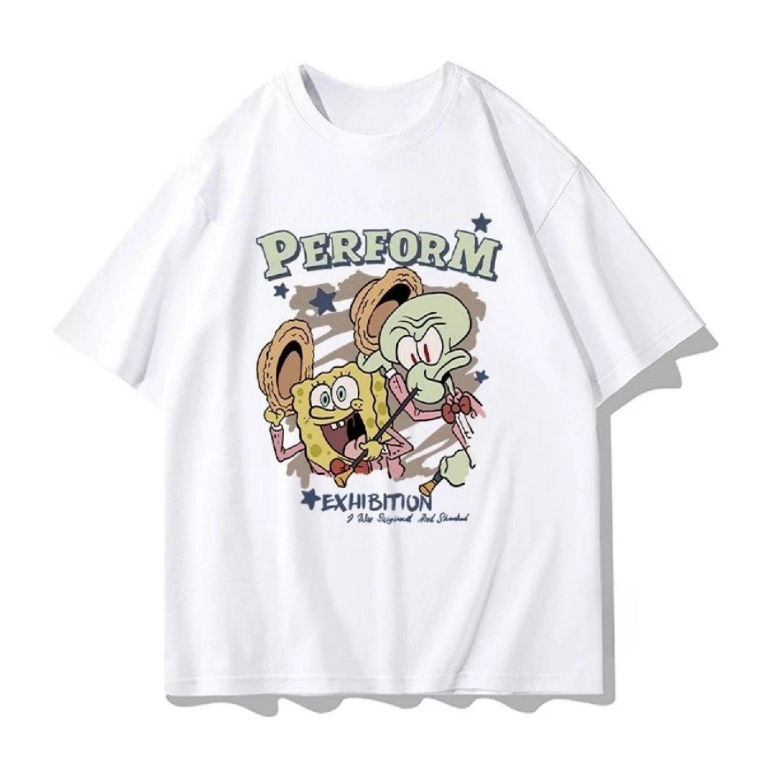 

SpongeBob SquarePants Patrick Star Joint Short Sleeve T-Shirt Summer Couple Pure Cotton Fashion Trend Harajuku Unisex Casual XXXXL білий