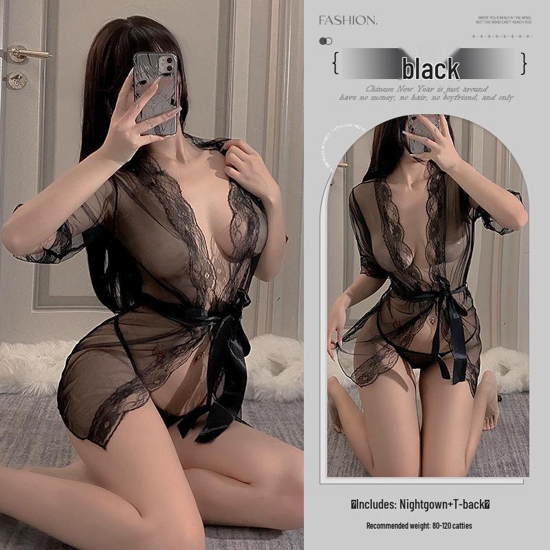 Qingruohan Übergröße Sexy Nachthemd Set 8011 – Transparente Dessous mit kleiner Brustvergrößerung