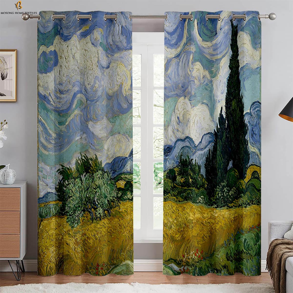 

Творческий пейзаж масляная живопись напечатанные шторы 100% полиэстер спальня гостиная кабинет декоративные шторы 2 шт W100xH220(CM)x2PCS&Grommet Top