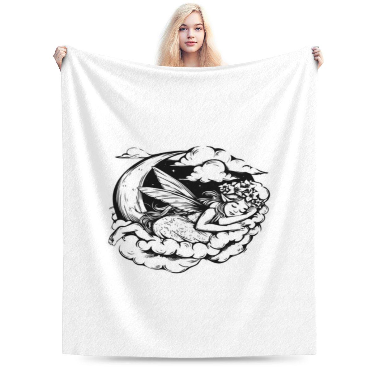 

Sleeping Moon Fairy Black And White Dreamy Fantasy Illustration Custom Warm Gift An UltraSoft Micro Fleece Blanket 75x100cm