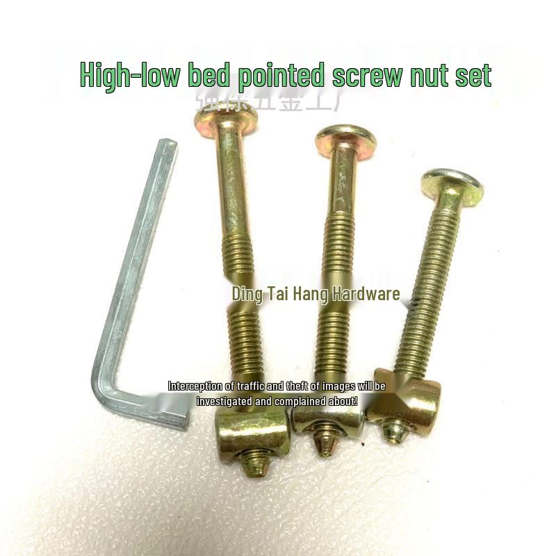 Bunk Bed Hardware Set: Pointed Screws, Allen Screws, Hammer Head Nuts, and Accessories. 6mm thick, 5cm long (5 sets)