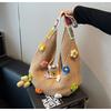 Women Flower Knitted Shoulder Bag Fashion Tote Handbag Lightweight Crochet Tote Bag Casual Top Handle Bag Outdoor Travel Bags