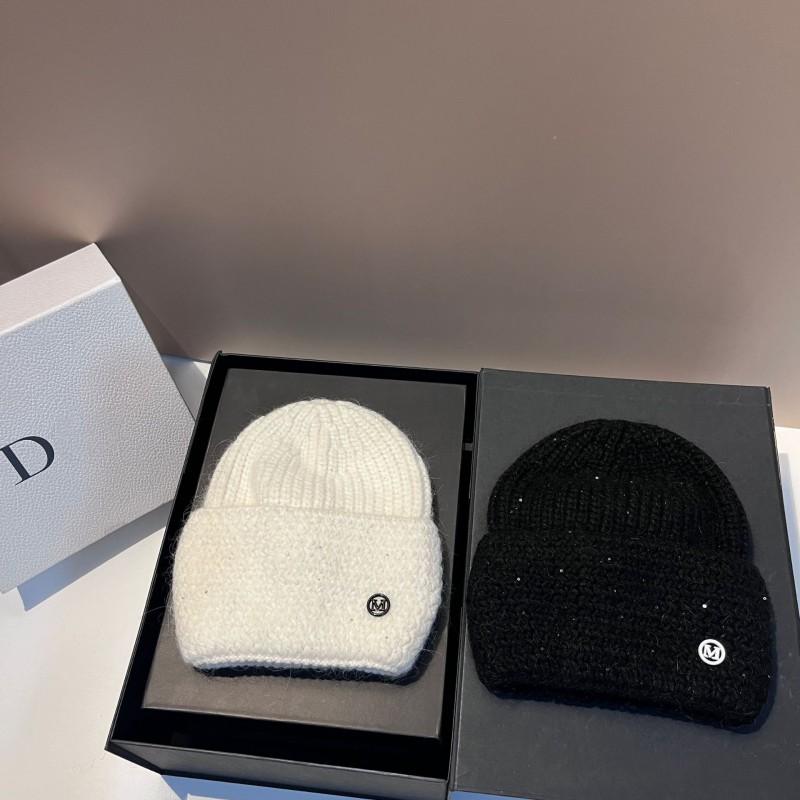 Winter Sequin Rabbit Knit Hat Fashion Simple M Letter Warm Beanie Women