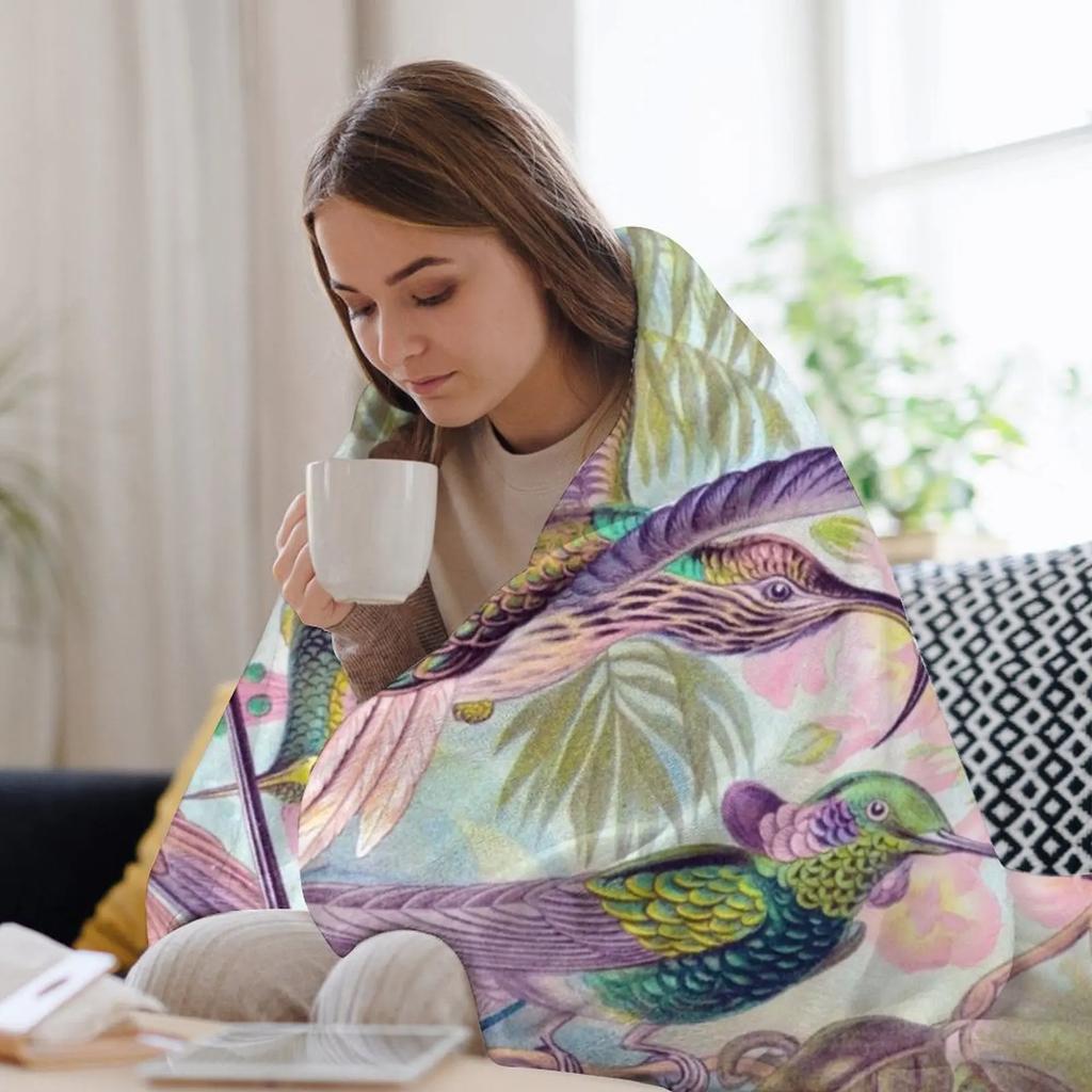 Pink: Haeckel Hummingbirds 1904 Throw Blanket Lightweight Warm Blanket for Travel Camping
