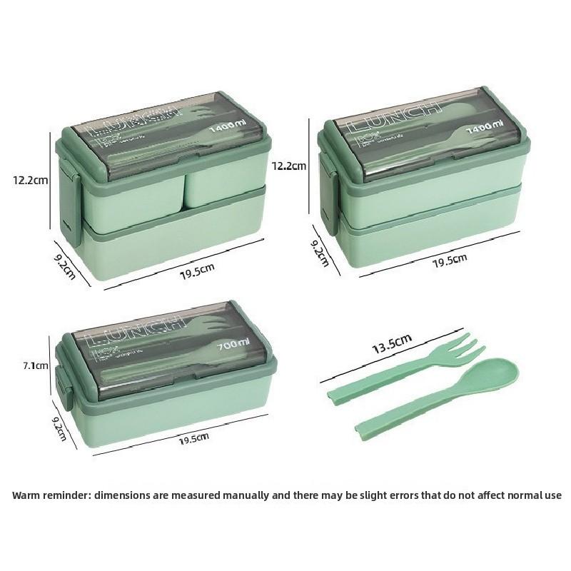 Food-grade microwaveable lunch box, double-layer bento box, compartmented lunch box with cutlery and small sauce container