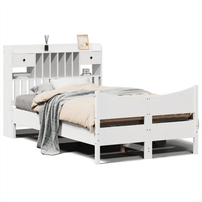 VidaXL Cadre de lit sans matelas blanc 135x190 cm bois de pin massif, lit, meuble de chambre à coucher, lit en bois, lit 3323393