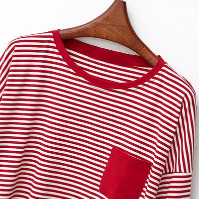 Spring and Autumn Knitted Cotton Japanese Stripes Color Matching Pocket Couple Home Pajama Set Soft and Comfortable Home Spring