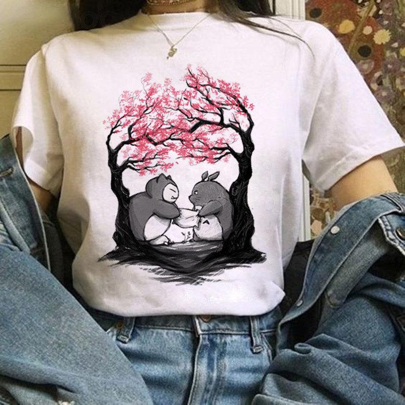 Cartoon Totoro Anime Series Printing, Summer Campus Large Size Men's and Women's Short Sleeve Anime T-shirt