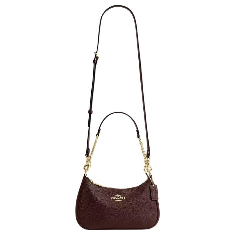 Coach Teri 24 Logo Leather Shoulder Bag Medium Women's Brown