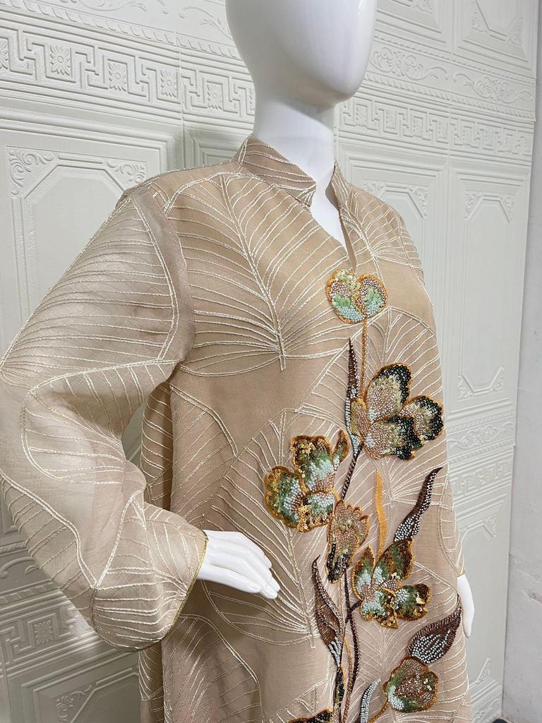 NC132 Embroidered Mesh Abaya Dress - Dubai Style