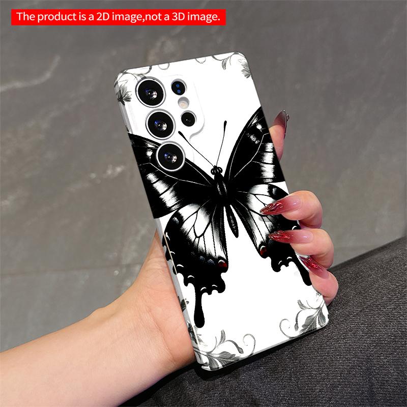 2DFlat Samsung Phone Case Black Butterfly with Floral Frame Design Applicable To Galaxy S22 S23 S24 S25ULTRA S26 A12 A13 A14 A15 A16