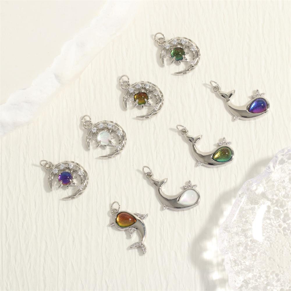 18K Gold Plated Copper Whale Pendant Necklace with Crystal Inlay - DIY Jewelry Material