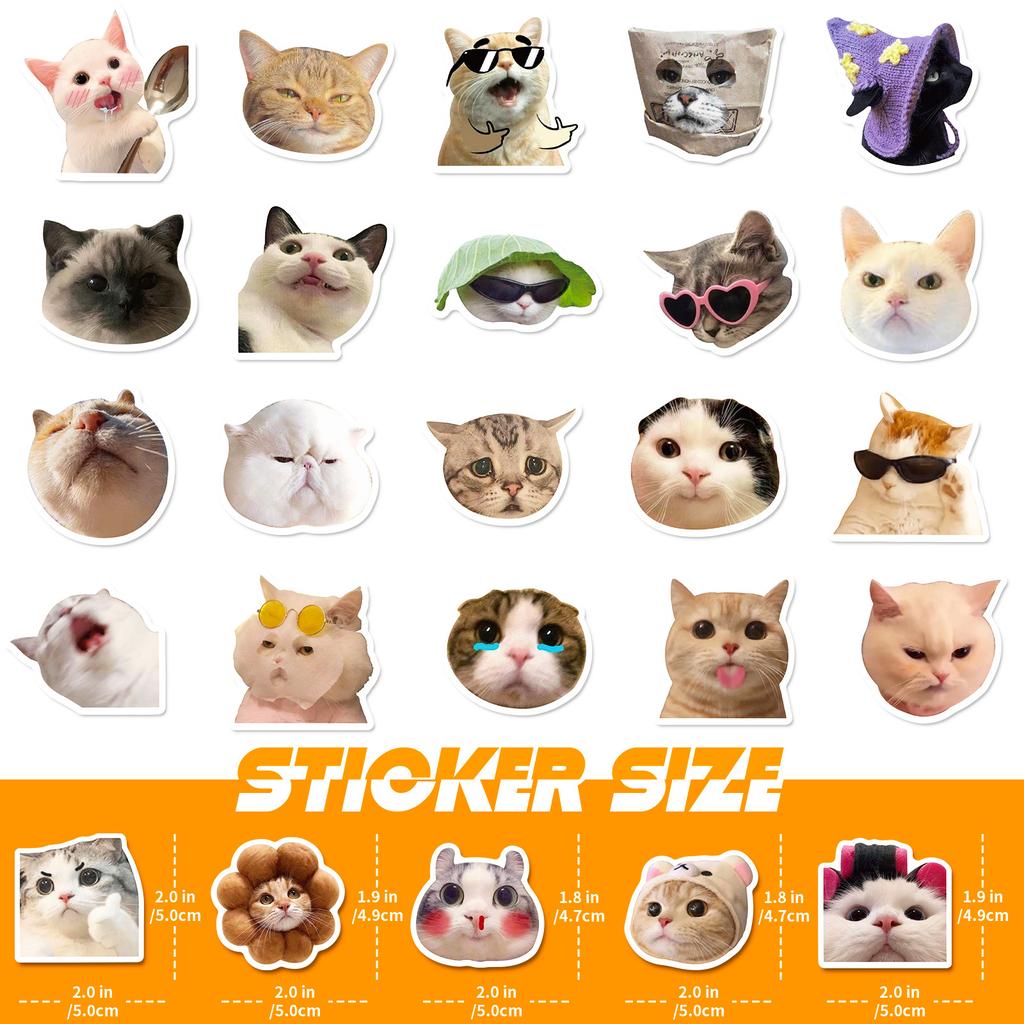 50PCS Cute Cat MEME Cartoon Animals Graffiti Stickers DIY Phone Guitar Laptop Notebook Suitcase Cup Waterproof Sticker Kids Toy