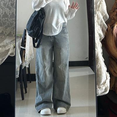 Blugi vintage cu picioare largi de mărime mare, pentru femei, Y2K, cu talie înaltă, cu picioare drepte, ocazional, Blugi largi, largi, pantaloni streetwear