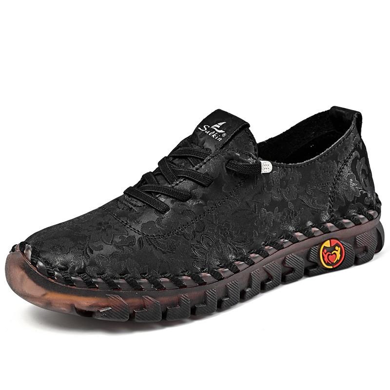 Damen Handgenähte Flache Loafer PU-Leder Bequeme Freizeitschuhe Größe 44 Weite Passform