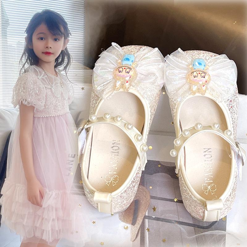 Girls leather shoes children's princess crystal shoes spring and autumn 2025 new casual single shoes rhinestone soft sole girls performance shoes