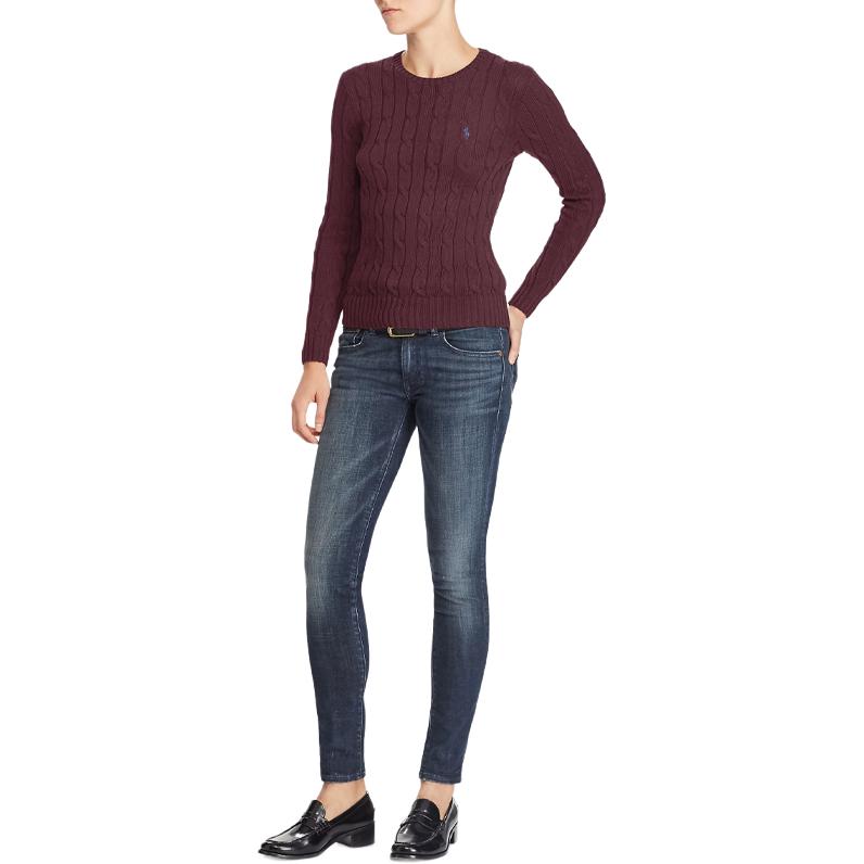 Polo Ralph Lauren SS24 Solid Color Logo Embroidered Cable Knit Crew Neck Long Sleeve Sweater Women sweater Purple 211570012-142