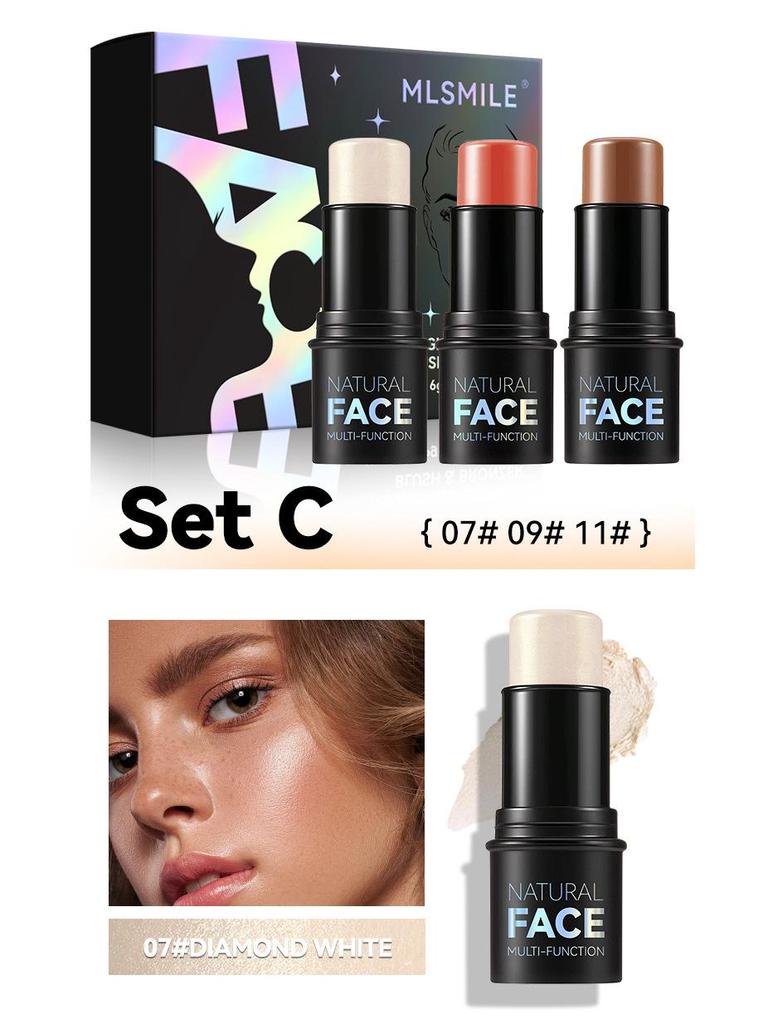 MLSMILE Contour & Highlight Stick Set: Concealer, Blush, Sculpting Shadow, Under-Eye Pen, Matte.