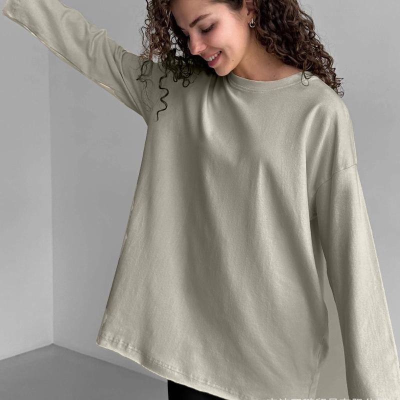 

Женская свободная футболка, базовый хлопковый свитер большого размера с круглым вырезом, шикарные повседневные футболки, женские топы, одежда для девочек, 11 цветов L