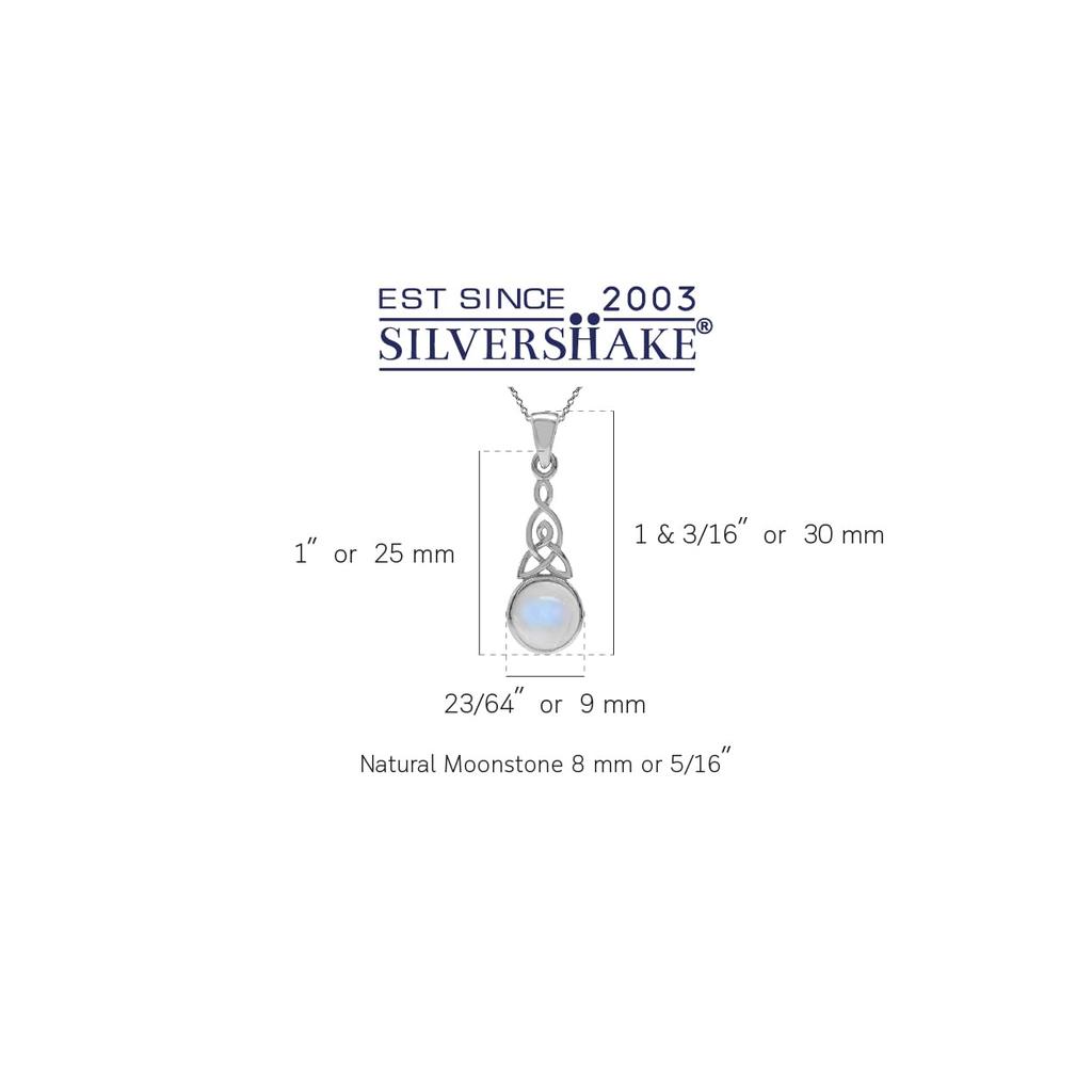 Silvershake Natürlicher Mondstein 925 Sterlingsilber Triquetra Keltischer Knoten Anhänger mit Kette 925 Kordel Natürlicher Regenbogen 45,7 cm Halskette, Klein, Silber. ,