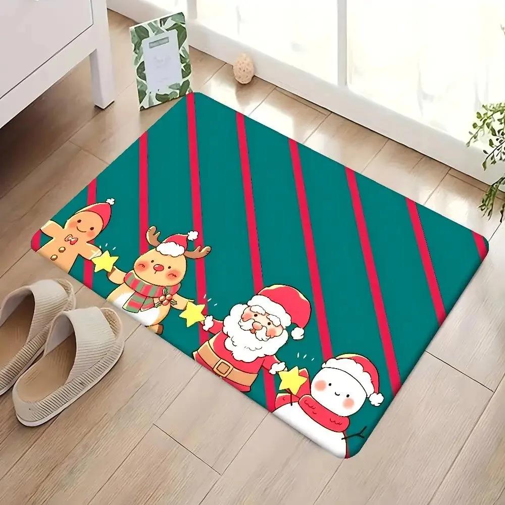 Dunkelgrüner Vintage Rutschfester Weihnachts-Teppich  Zuckerstangen- und Lebkuchenmann-Druck Eingangsbereich-Teppich  Festliche Heimparty-Dekoration