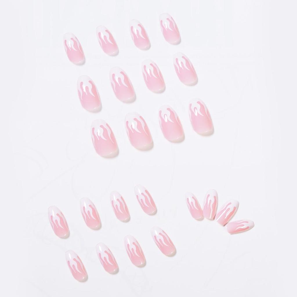 Pink Flame Ballet Wearable False Nails with Art Stickers - Waterproof & Removable