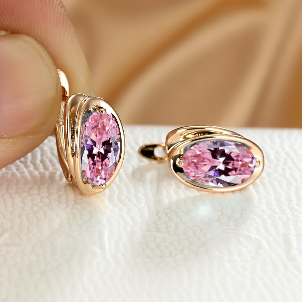 Orecchini A Clip Bello London Bria P – Placcati Oro Con Cristalli Rosa E Cerchi Dorati, Senza Foro, Misura 3.6 Cm