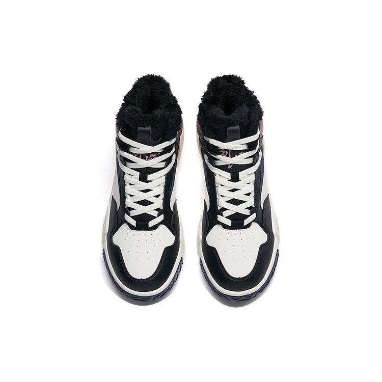 Anta Flame Abrasion Resistant High top Skateboard Shoes Women's Black White Purple 122248990R-4