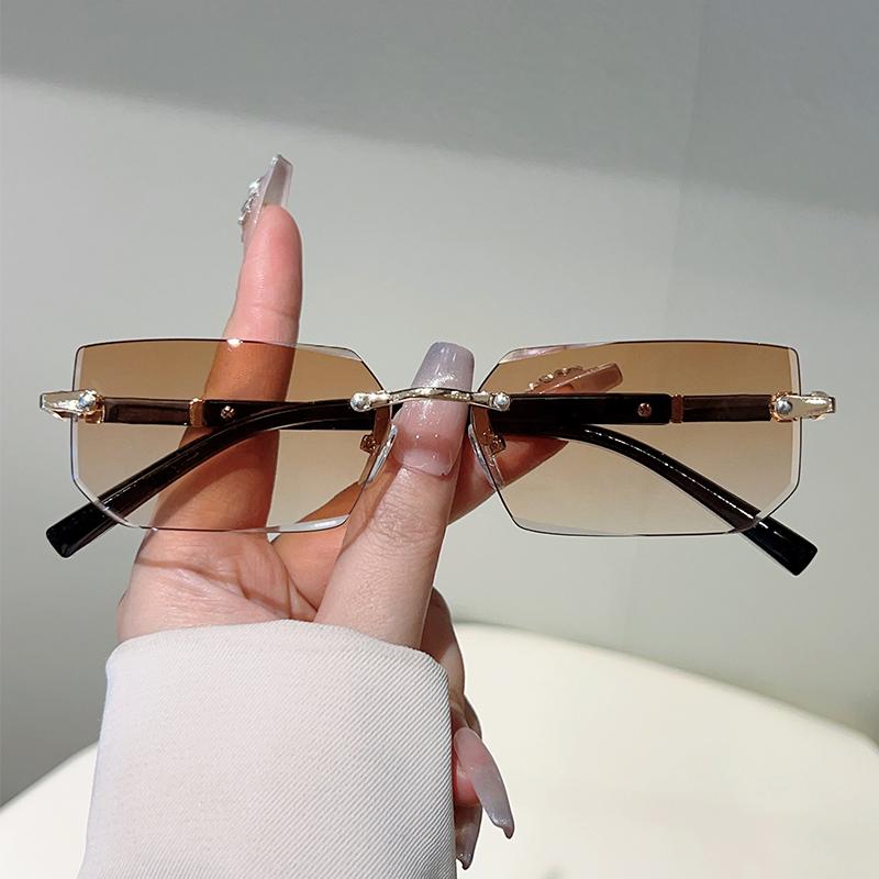 Rimless Rectangle Sunglasses Men  New Fashion Vintage Gradient Casual Shades Trendy Luxury Brand Design Sun Glasses