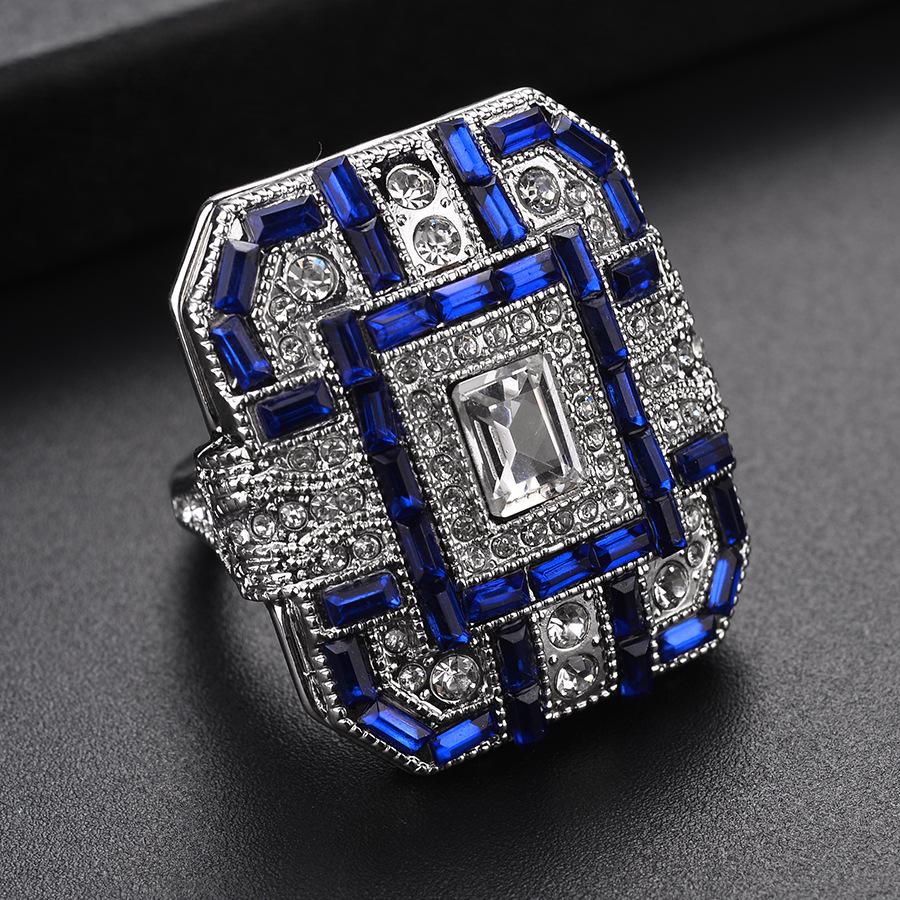European-American Style Square Rhinestone Crystal Ring Size 8