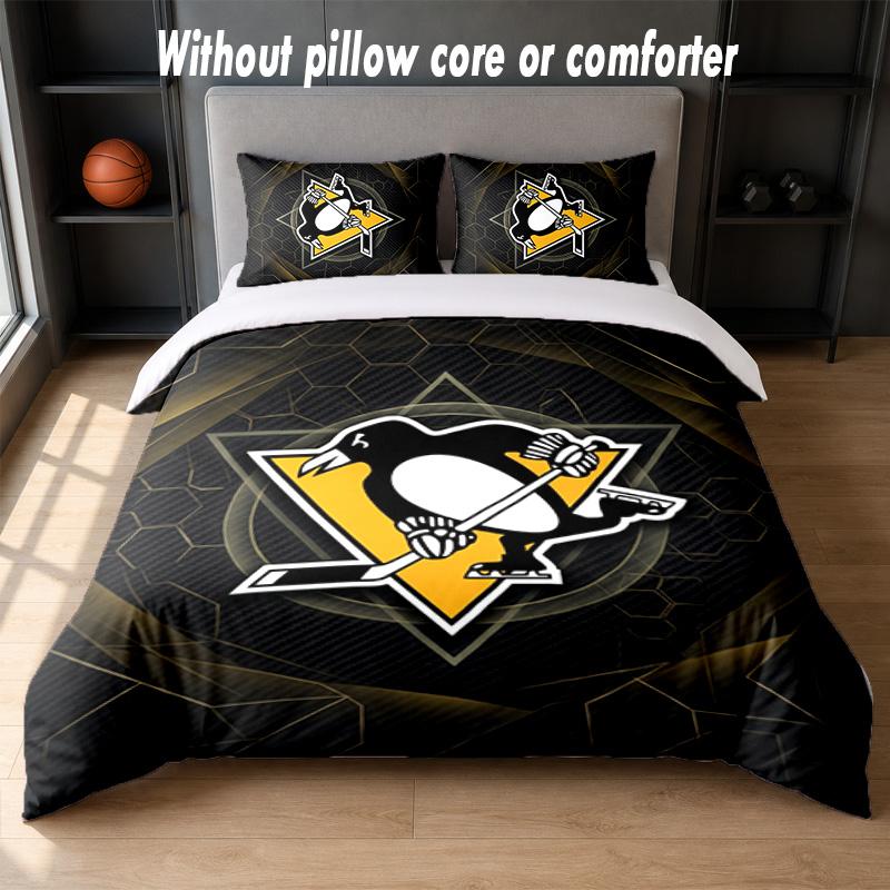 Pittsburgh Penguins Design Bed Bedding Set 1 Duvet Cover + 2 Pillowcases Soft Breathable Household Bed Linens