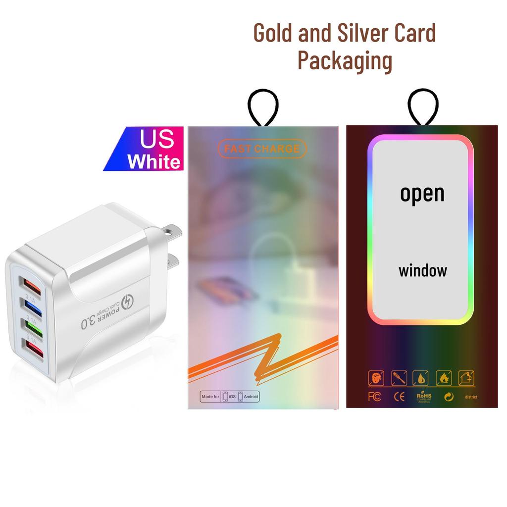 Colorful 4-Port USB Travel Charger 5V/2.4A Fast Charging, Australian Standard