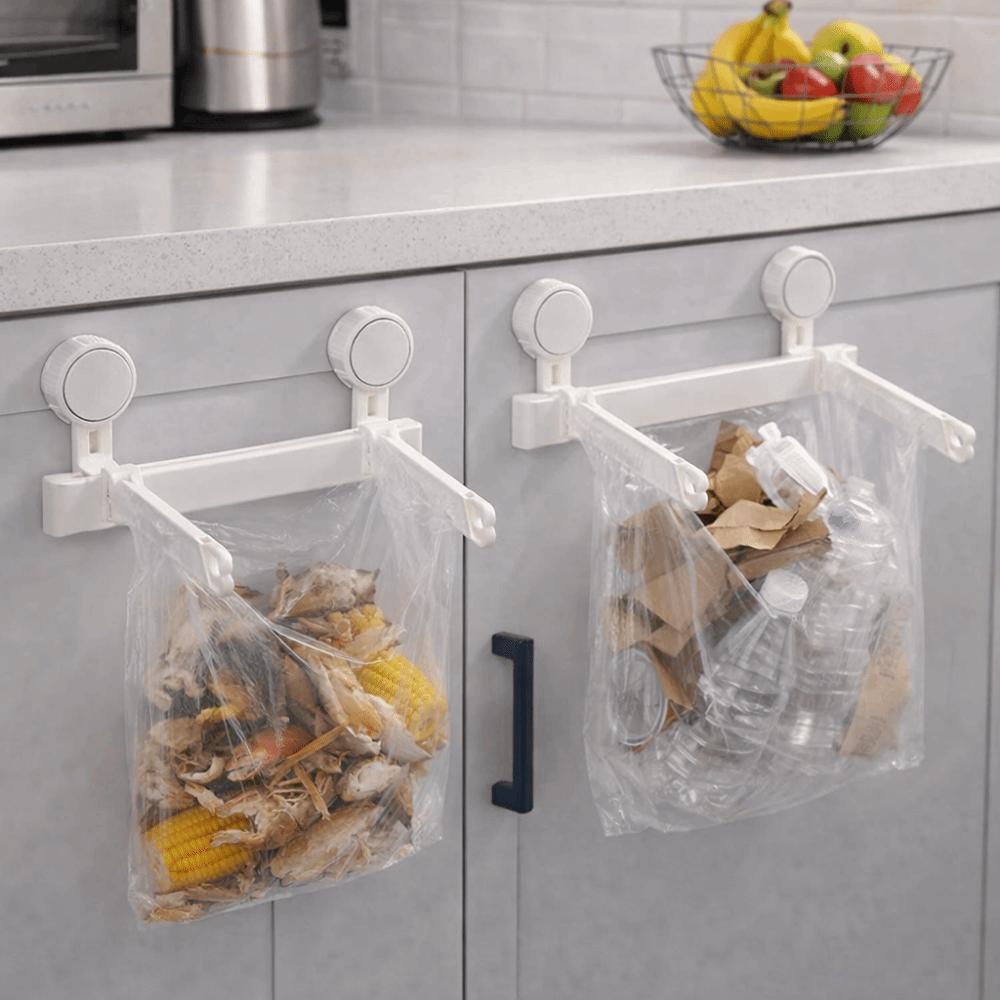 Space Saving Folding Trash Bag Holder Wall Mounted Plastic Bag Hanger  Bathroom Storage