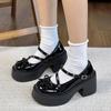 Fashion Black Y2K Lolita shoes Pumps Women Chunky Platform Mary Jane Shoes Woman Gothic Metal rivet design Thick Heel JK uniform shoes