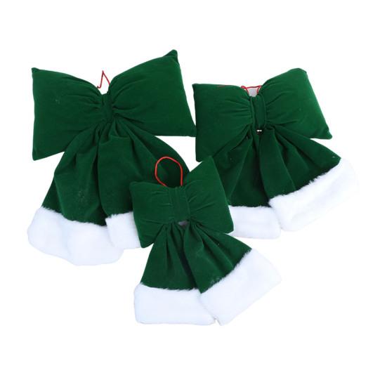 Velvet Christmas Bow Large Plush Stuffed Christmas Tree Hanging Bow with Fluffy White Fur Trim for Holiday Tree Fireplace Party Decoration