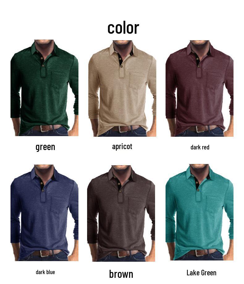 Men's European & American Long Sleeve Polo Shirt - Turn-Down Collar, Autumn/Winter Base Layer