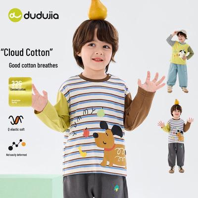 Camiseta de Manga Longa Infantil Família Dudu Algodão Nuvem: Nova Chegada de Primavera Camada Base para Meninos e Meninas