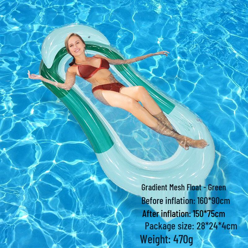 Floating Gradient Wave Inflatable Lounge Chair with Backrest & Neck Support Mesh Float