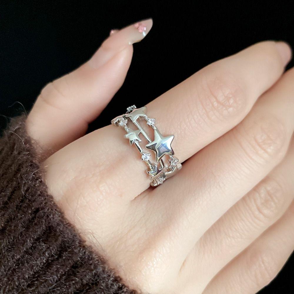 Jewelry Accessories Y2k Open Ring Geometric Irregular Finger Ring Retro Zircon Star Ring  Gift