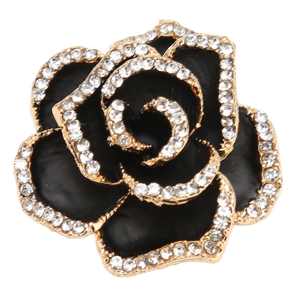 Flower Brooch Pin Rhinestone Elegant Shiny Stylish Alloy Vintage Flower Brooch Black for Party