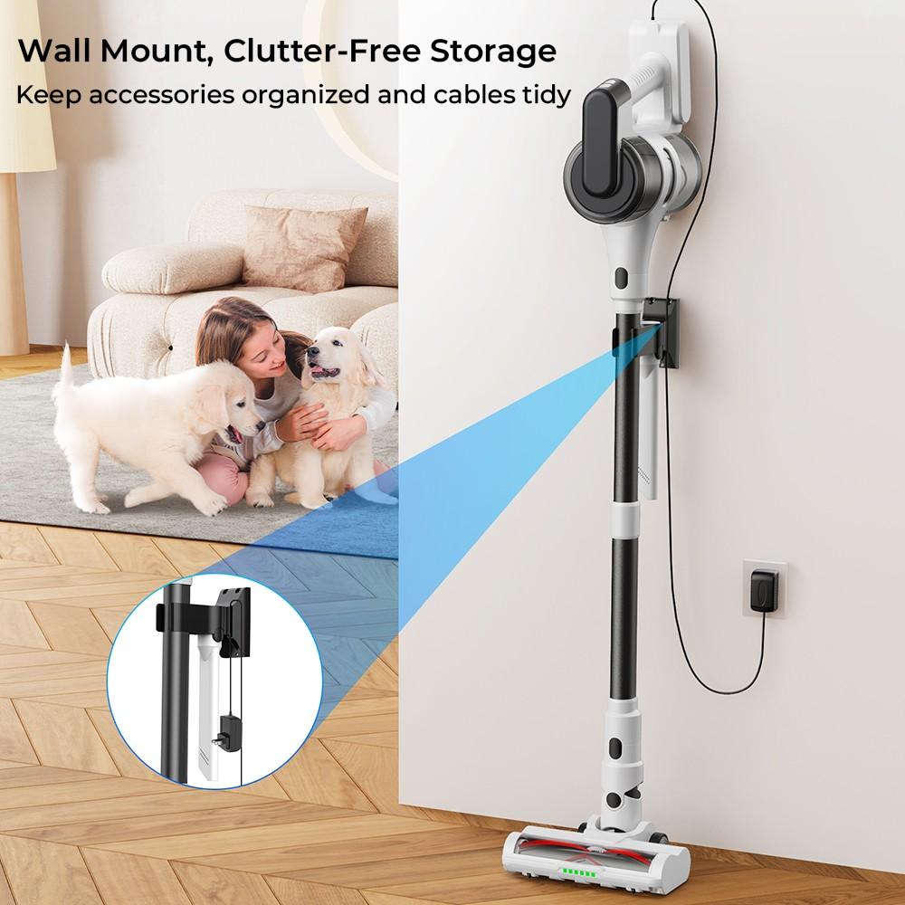 MOOSOO S5 Mate Cordless Stick Vacuum Cleaner, 20kPa Powerful Suction, 55min Runtime, 1L Dustbin, Green LED Technology