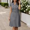 ZANZEA Women Classic Collar Summer Casual Short Sleeve Dress