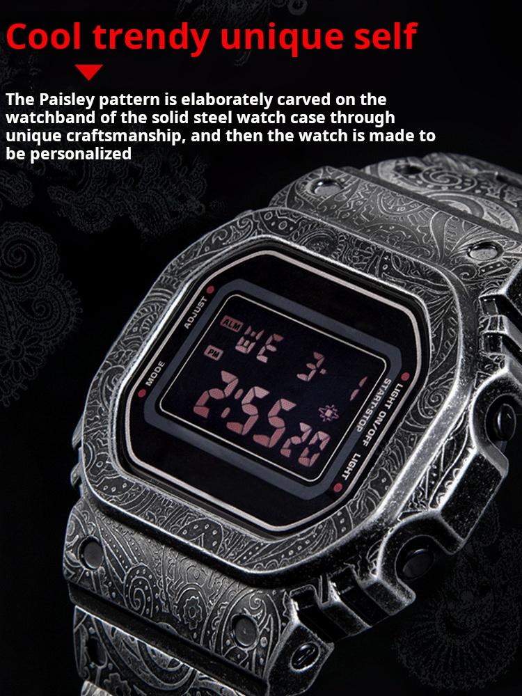 For Casio G-Shock 3299 DW5600 DW-5610 Bezel Frame Mod Kit GW-M5610 GMW-B5000 Modified Paisley Pattern Stainless Steel Case Strap