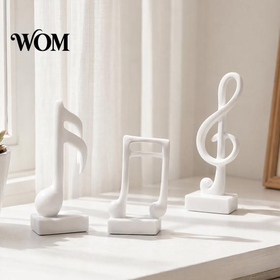 Black Resin Music Figurine 3Pcs Minimalist Note Sculpture, Treble Clef & Eighth Quarter Desk Desktop Decor for Piano Room Living Room, Matte