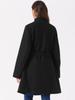 Allegra K Women's Button-Down Coat, Stand Collar, Long Sleeves, Belted, Winter Classic Long Coat, Black, Size M